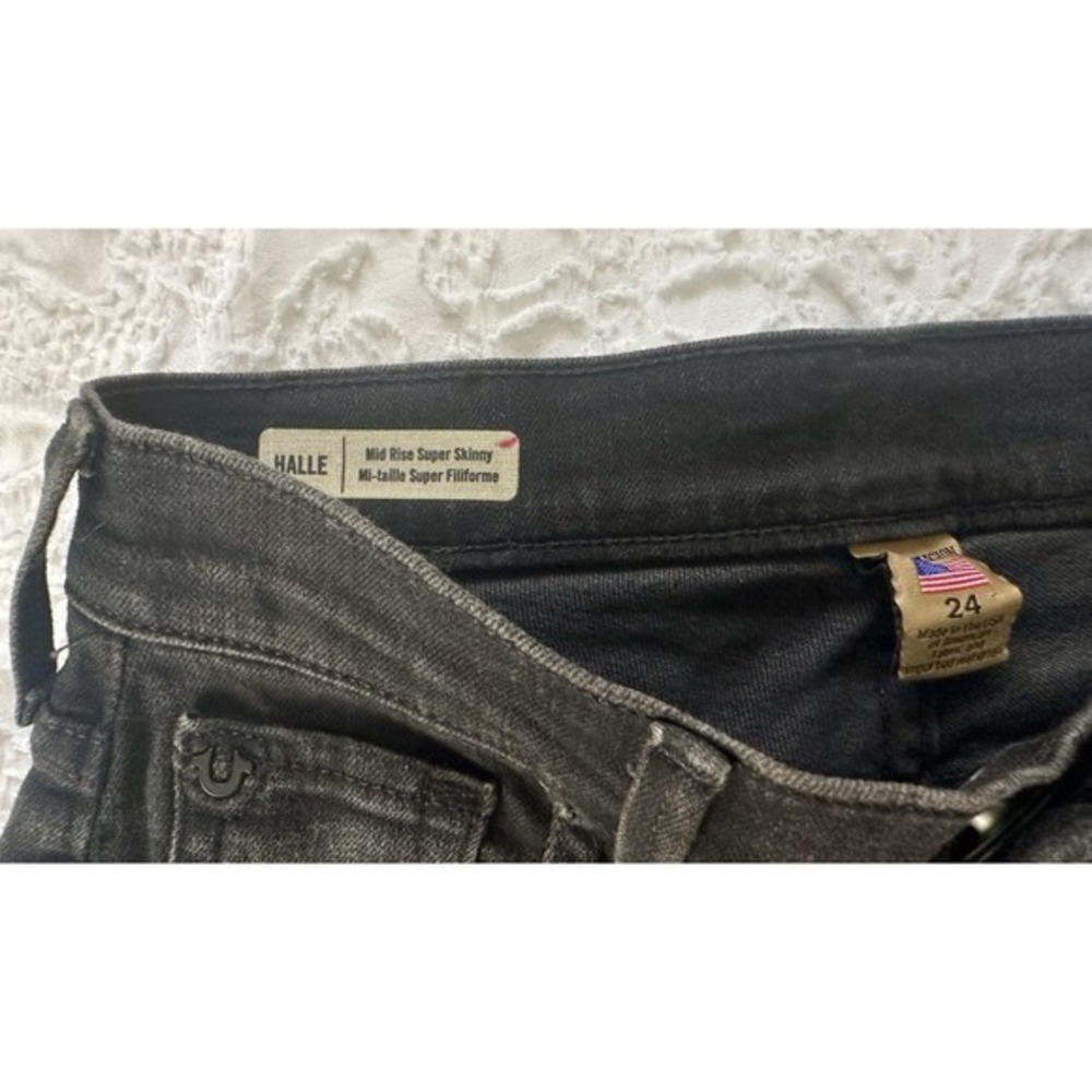 TRUE RELIGION JEANS HALLE SUPER SKINNY BLACK VENOM IRIDESCENT SIZE 24 - Picture 7 of 7